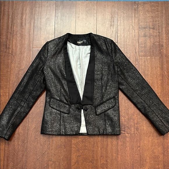 April77 French Lux Shimmering Black Metallic Women's Tuxedo Jacket, Size Small - Picture 2 of 16